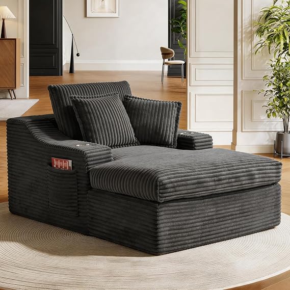 Oversized Chaise Lounge Chair with Cup Holder & Pillows