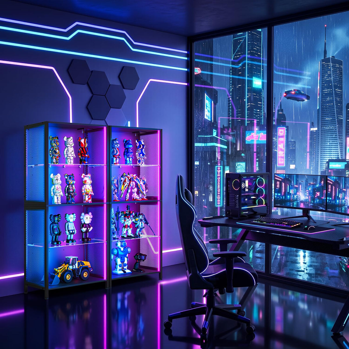 4-Tier Display Cabinet with RGB Lights and Glass Shelves