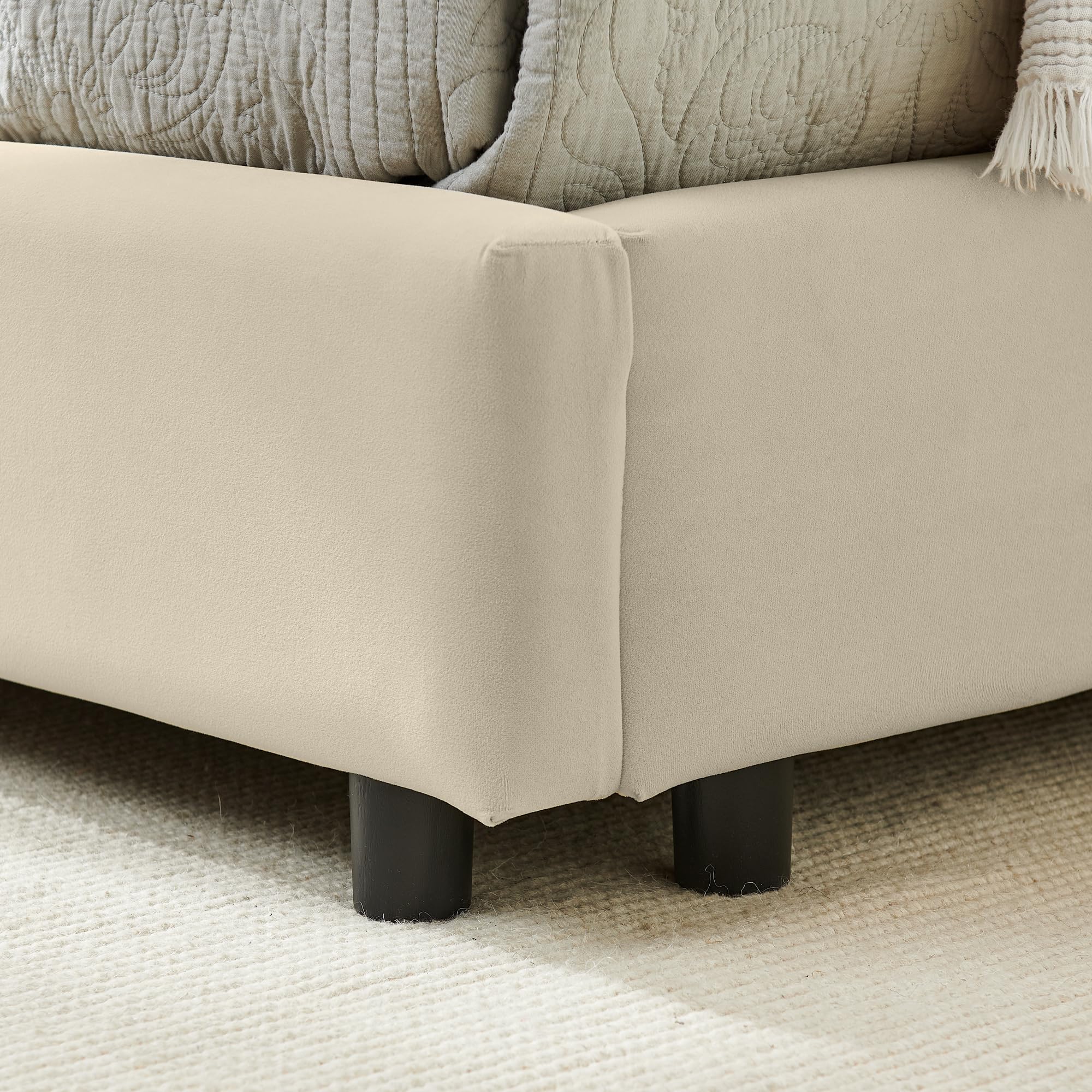 Bellemave Full daybed, Full Corner Bed, Upholstered Sofa Bed Frame with Comfortable Backrest and Armrests for Kids,Teens,Adults, Velvet, Beige