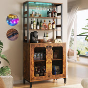 Aheaplus Bar Cabinet with Power Outlets, LED Lights, 67" Tall Wine Cabinet