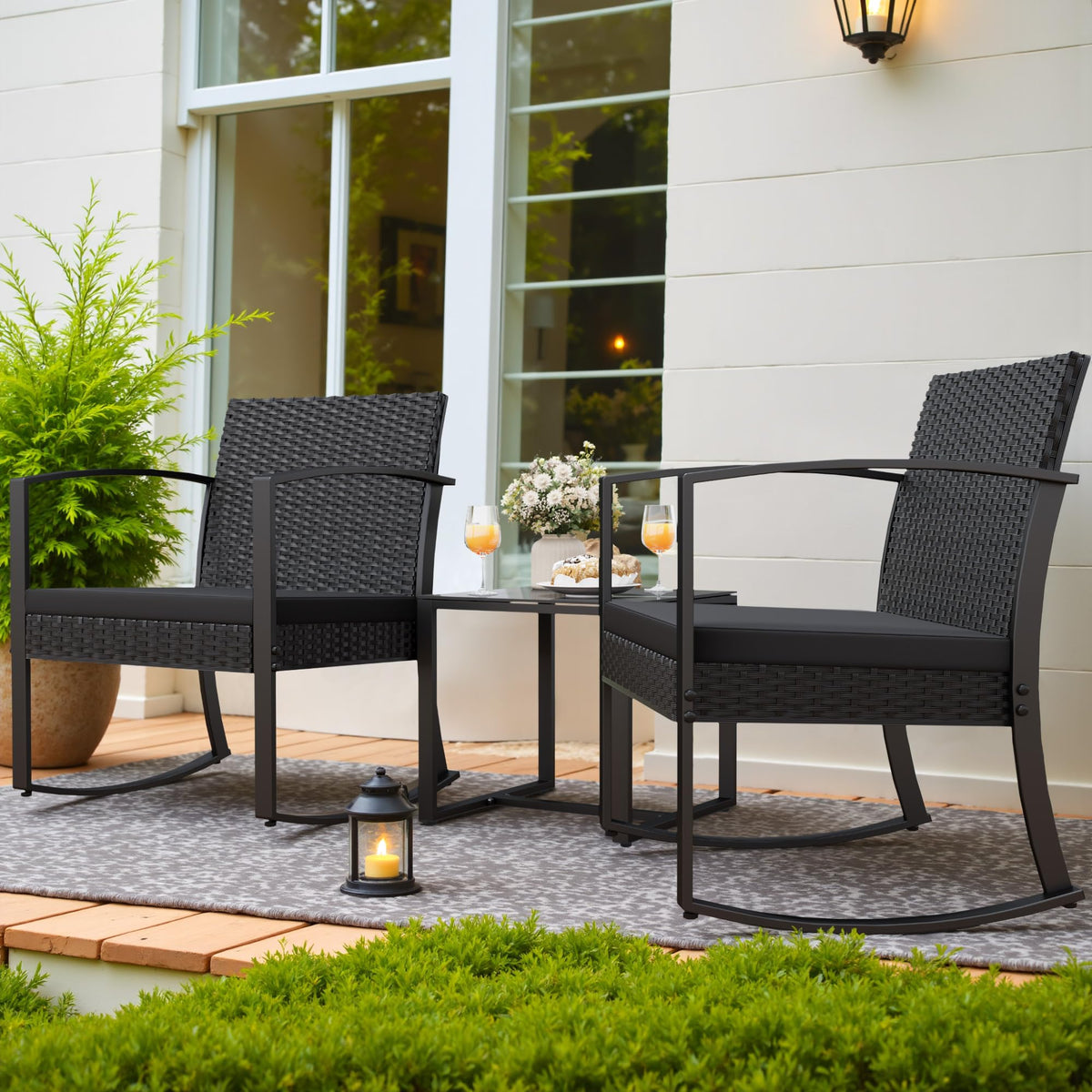 3-Piece Patio Rocking Chair Set