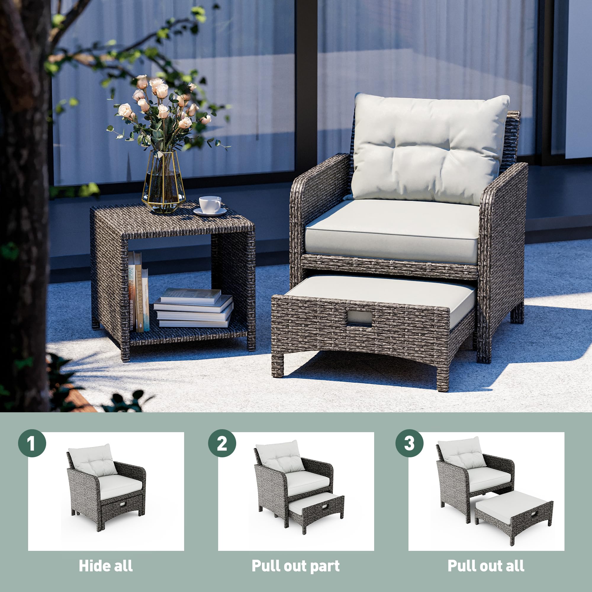 Wicker Patio Conversation Set with Ottomans & Coffee Table