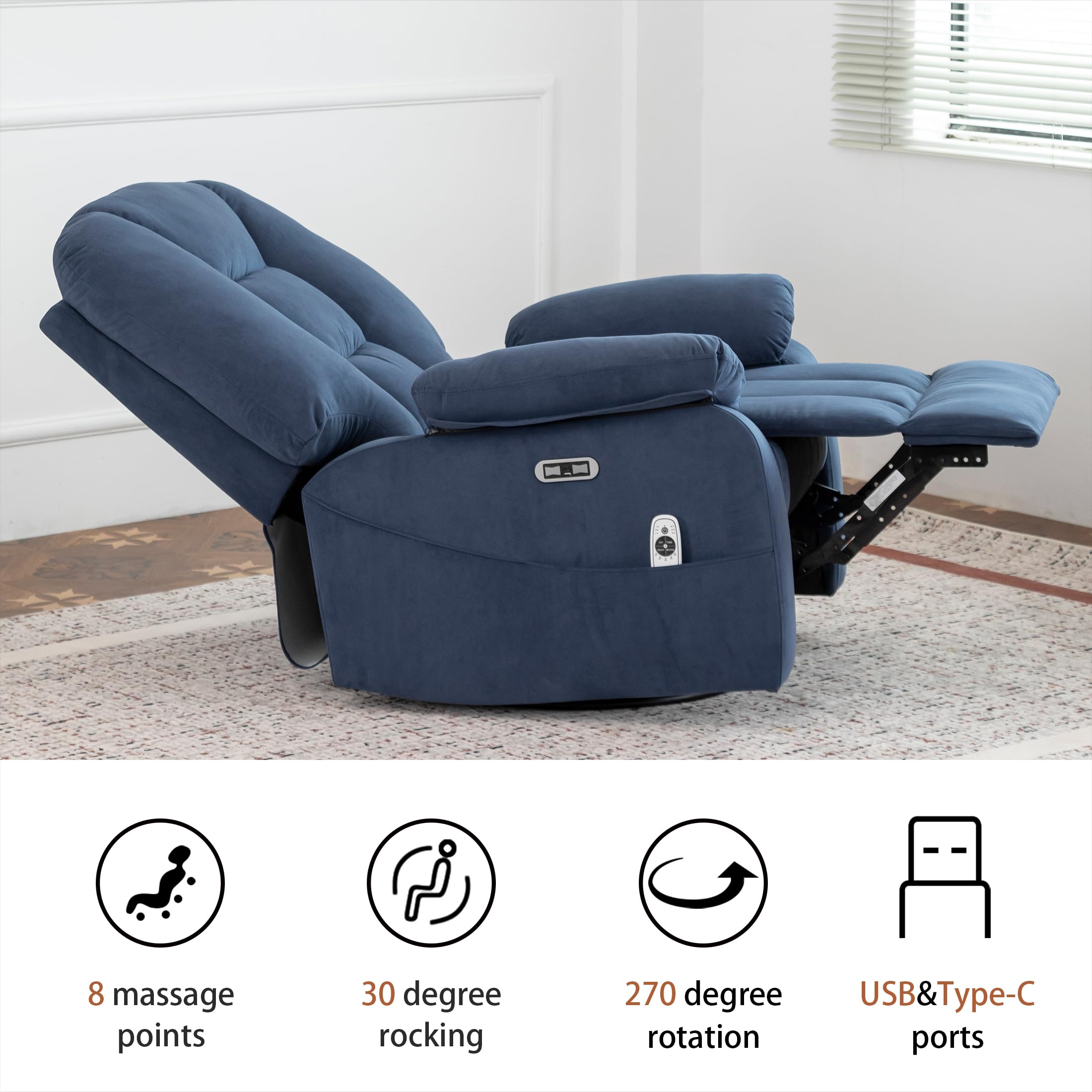 Power Swivel Rocker Recliner with Massage & Heat