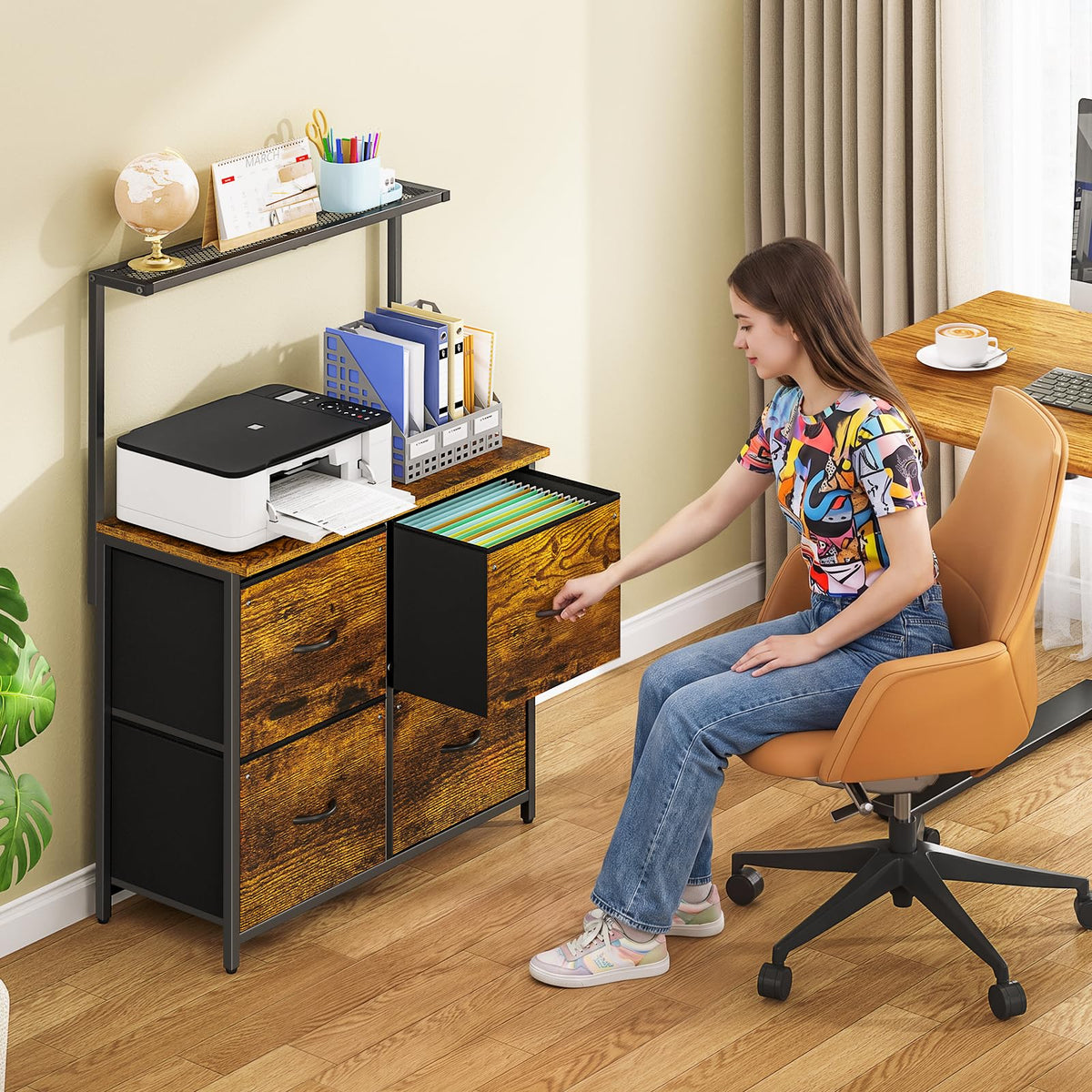 4-Drawer File Cabinet with Printer Stand