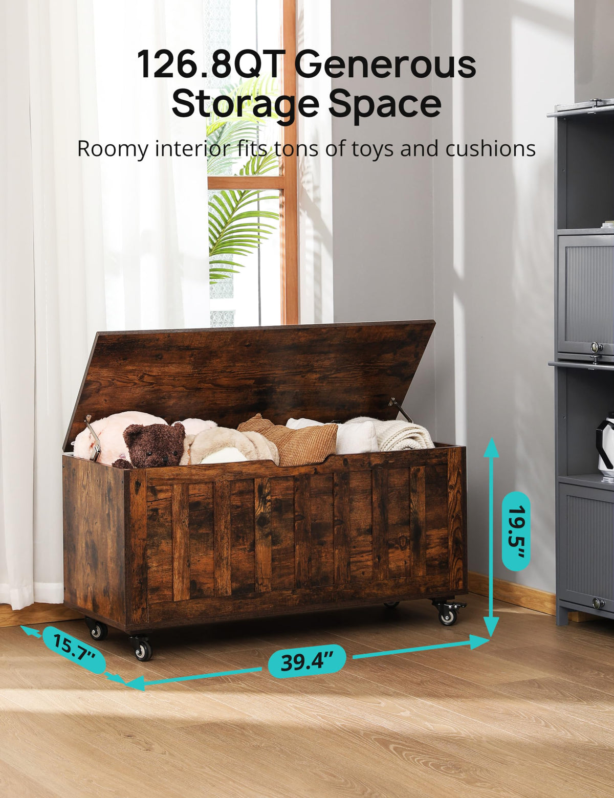 Rolling Wooden Storage Bench