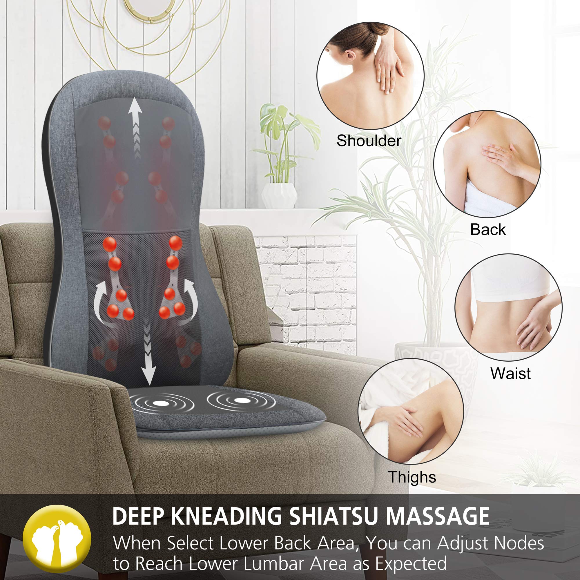 COMFIER Shiatsu Full Back Massager,Massage Chair Pad with Heat,2D/3D Massage Seat Cushion,Chair Massager with 10 Shiatsu Nodes, Rolling Kneading Chair Pads for Lower Back,Father Day Gifts
