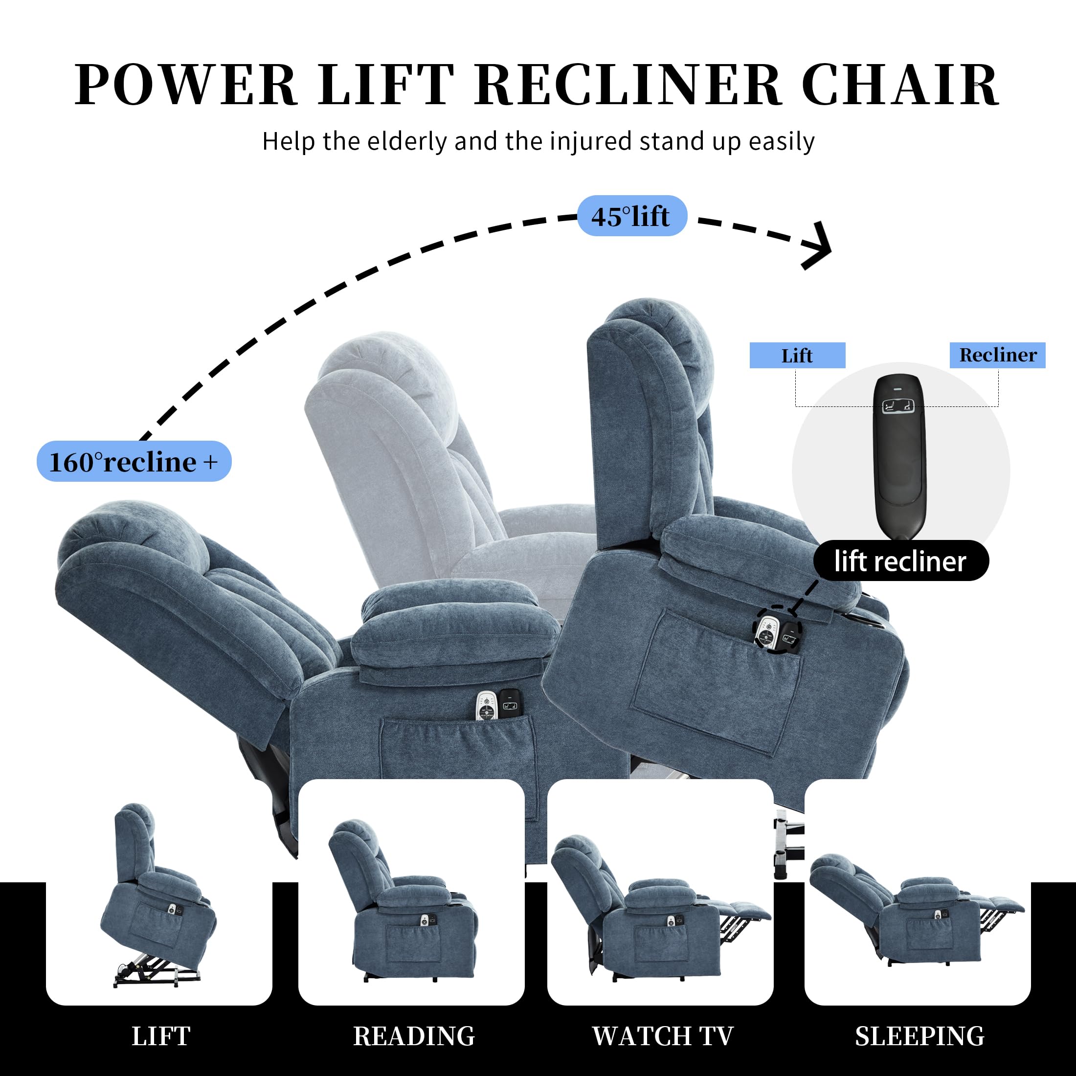 Power Lift Recliner Chair with Massage & Heat