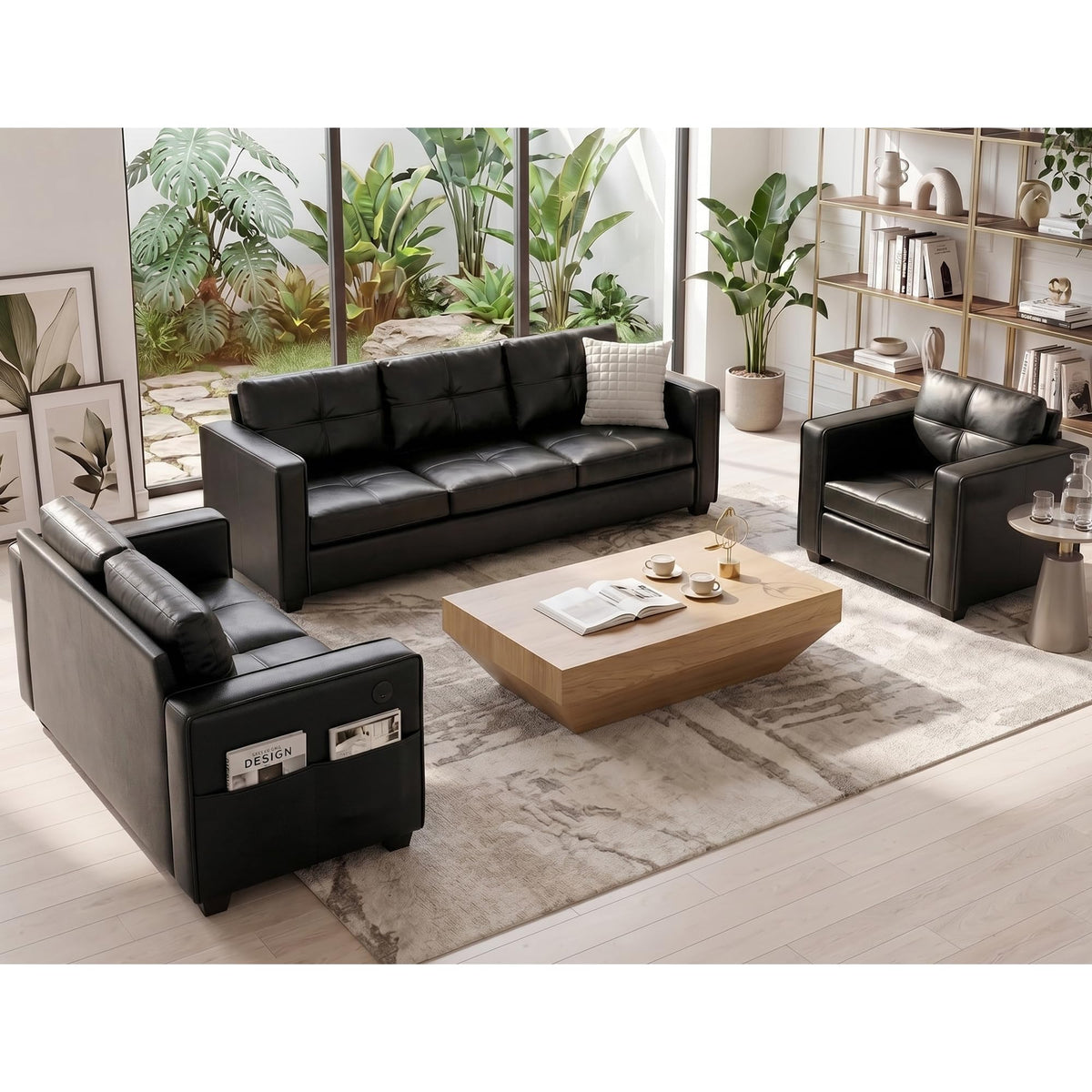 Faux Leather Sofa Set