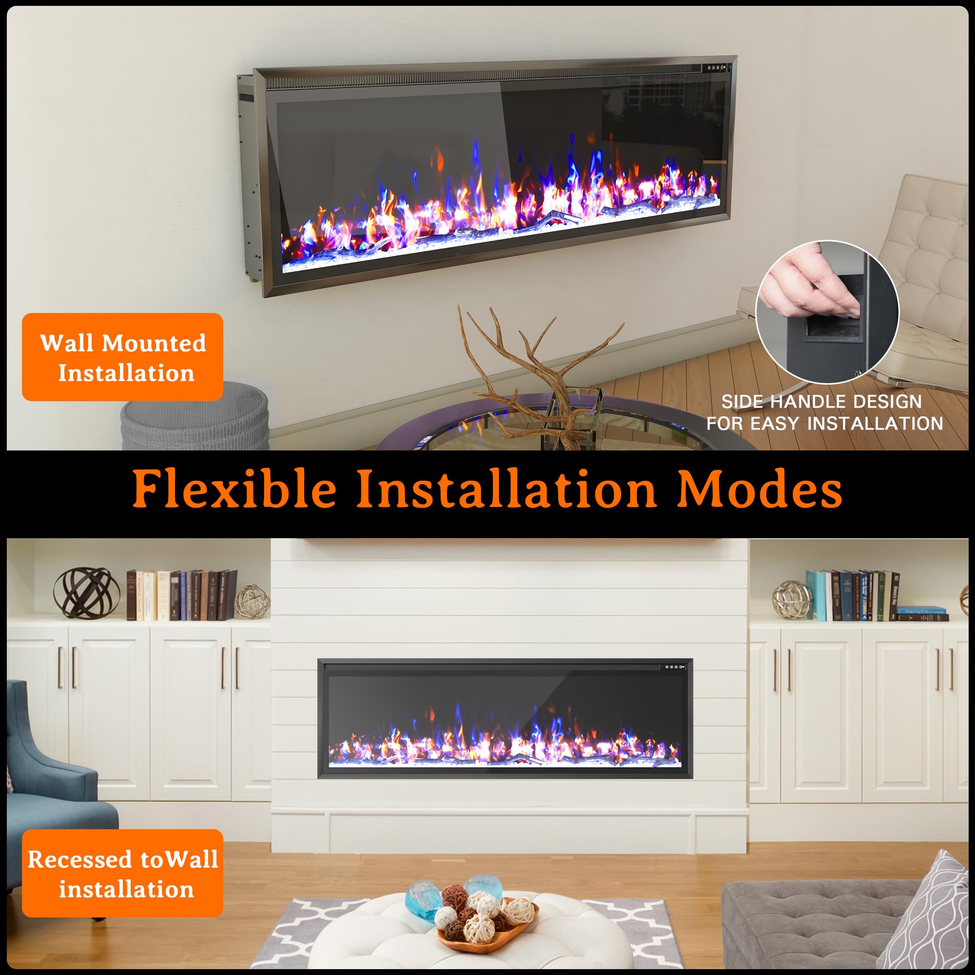 60-Inch Wall-Mounted Electric Fireplace Insert