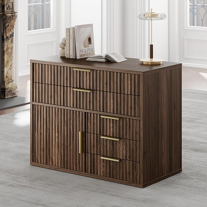Fluted Mobile File Cabinet with 5 Drawers