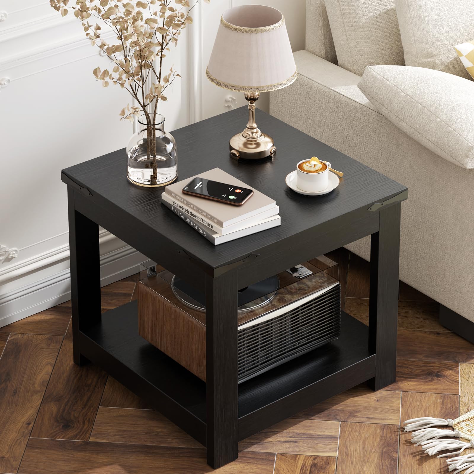 Square End Table with Storage Shelf