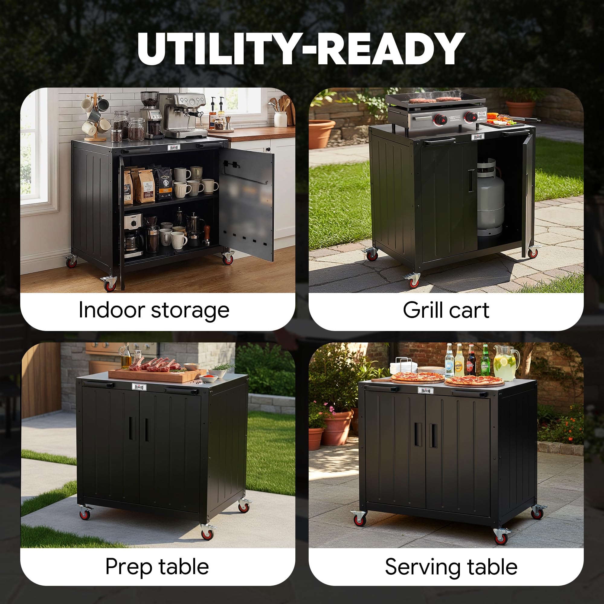 Outdoor Kitchen Island Grill Cart with Storage Cabinet & Stainless Steel Top
