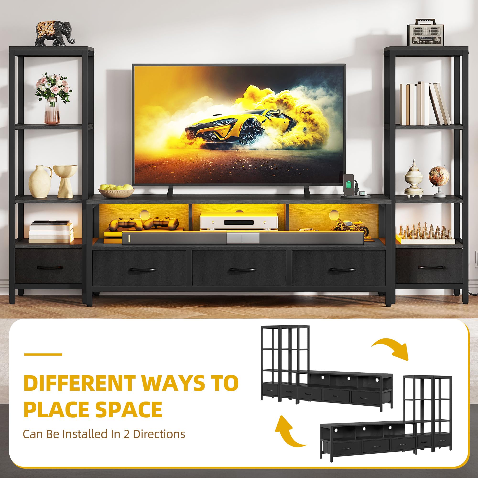 Entertainment Center with Bookshelves & LED TV Stand