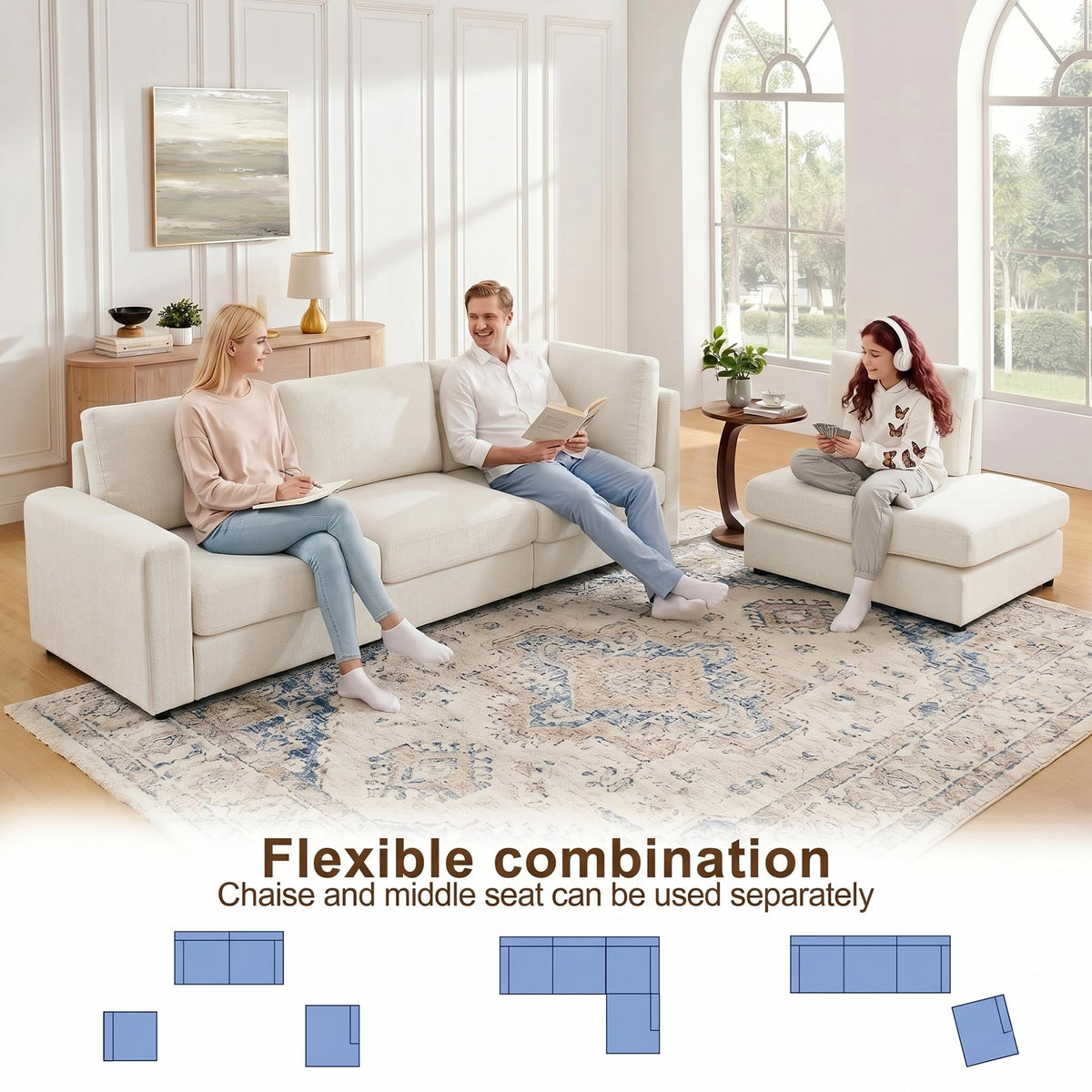 Chenille Sectional Sofa with Reversible Chaise