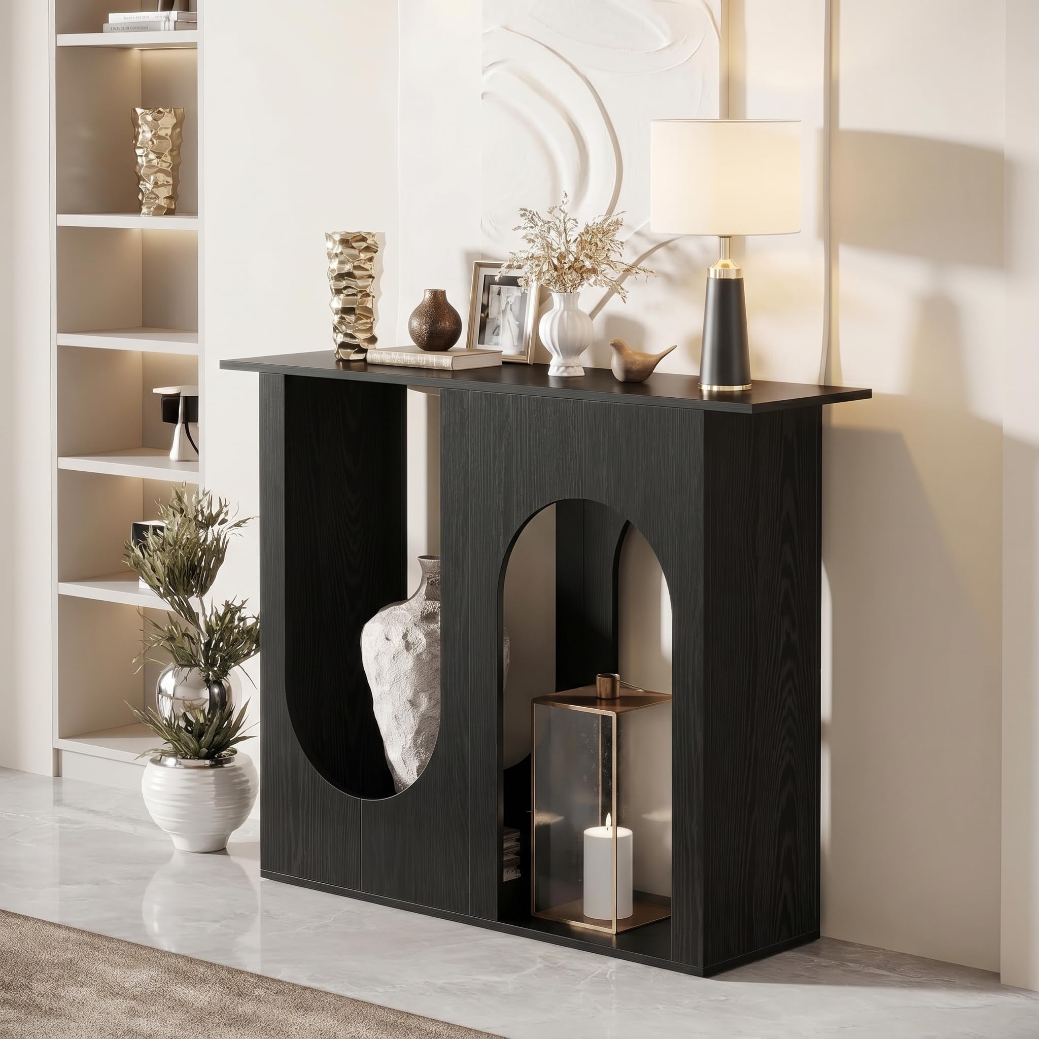 Tribesigns Black Entryway Table, 39.4'' Narrow Console Table with Arched Design, Modern Foyer Table for Entryway, Hallway, Easy Assembly