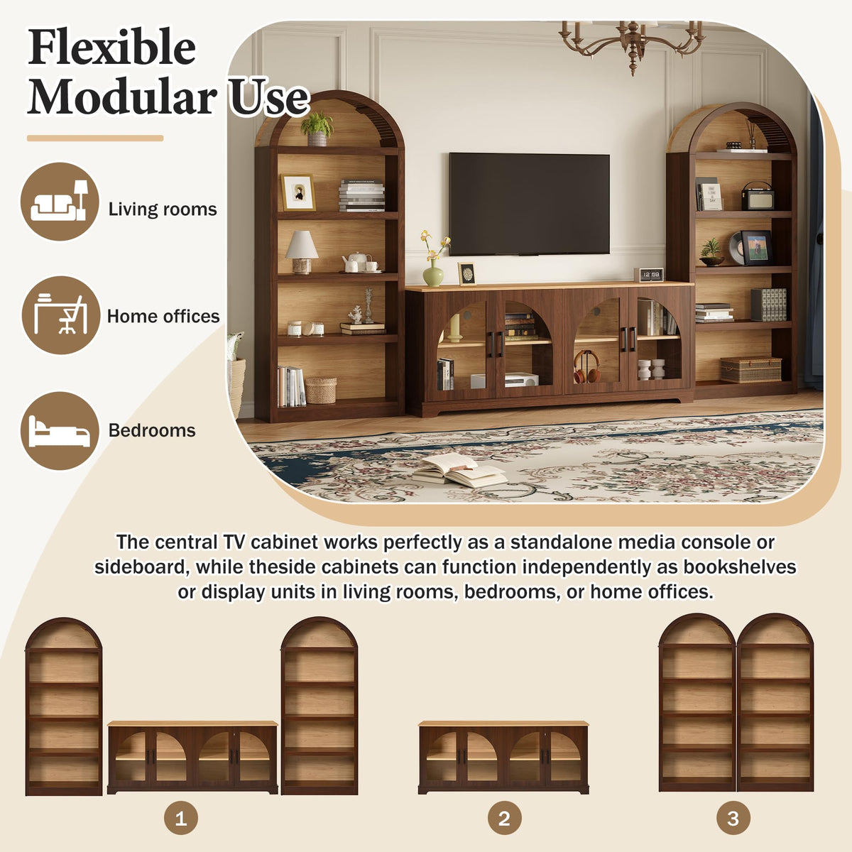 Farmhouse TV Stand Set with Bookshelves