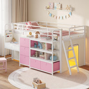Twin Low Loft Bed with Desk, Storage Drawers & LED Lights