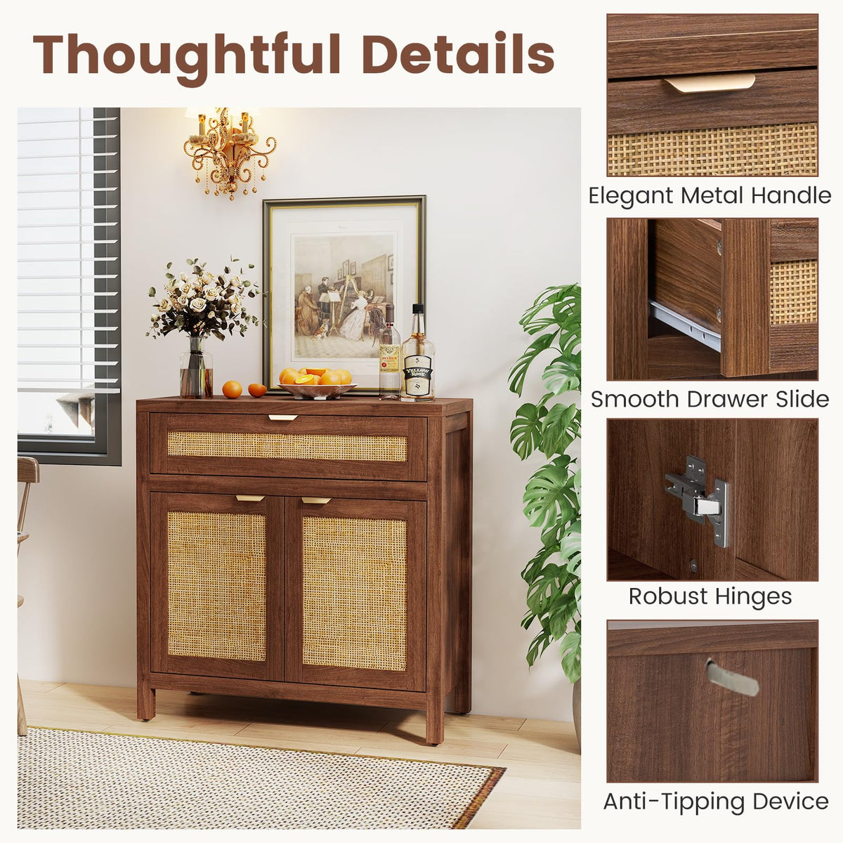 Rattan Sideboard Cabinet Set of 2