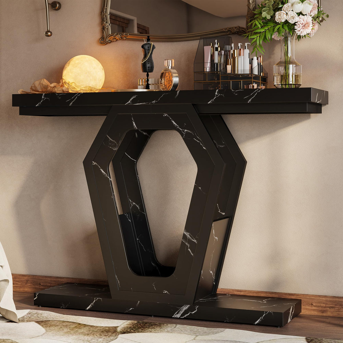 Black Marble-Look Console Table