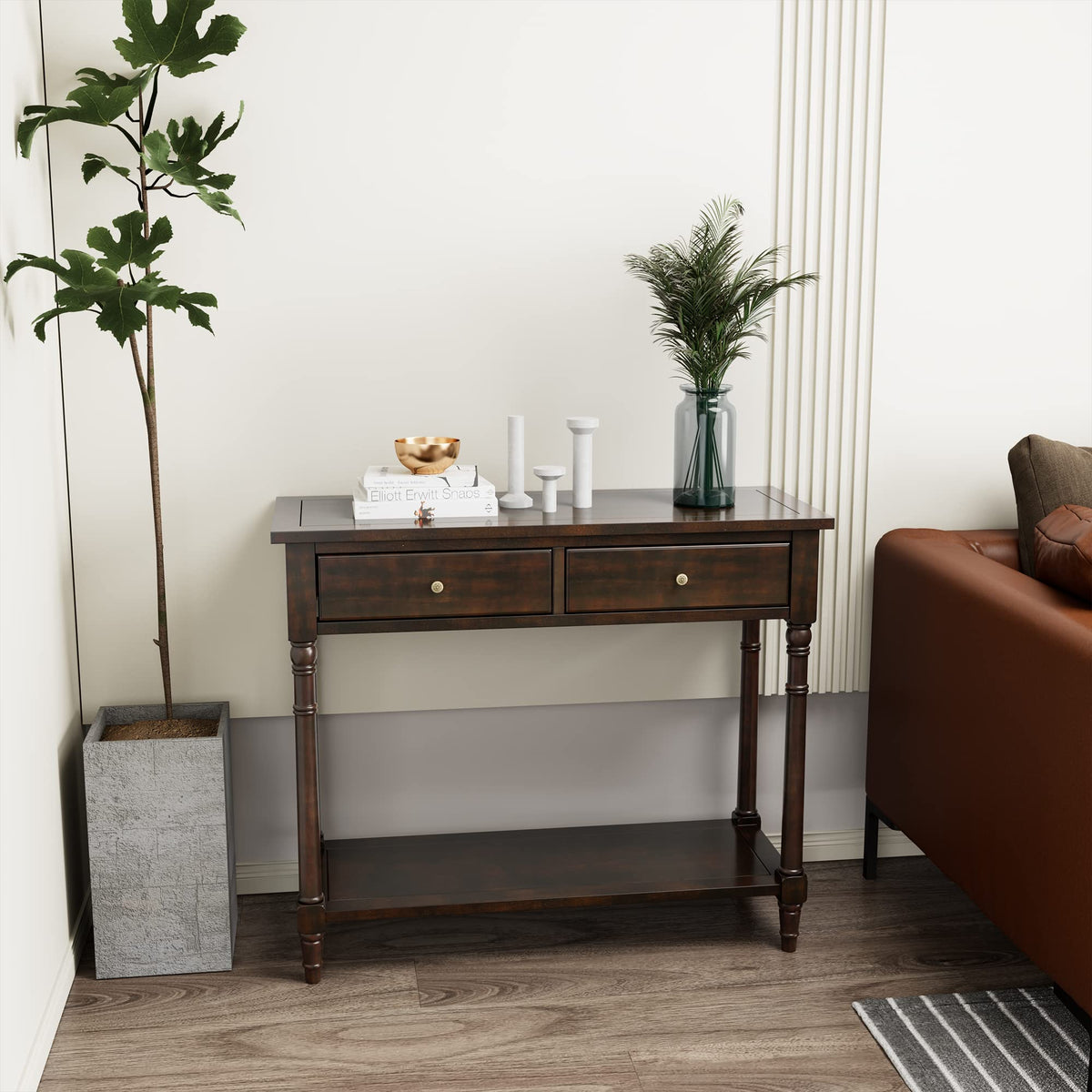 Solid Wood Console Table with Drawers