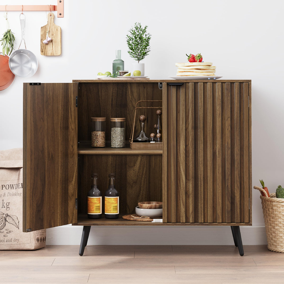 Walnut Fluted Sideboard Cabinet