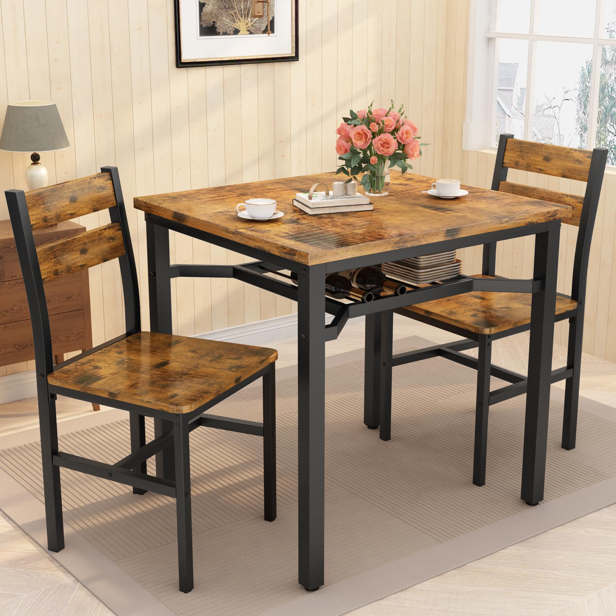 3-Piece Farmhouse Dining Table Set for 2