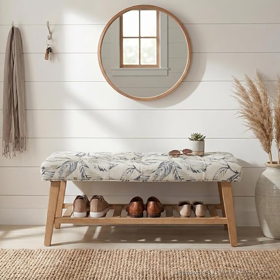 Tufted Entryway Shoe Bench with Storage Shelf