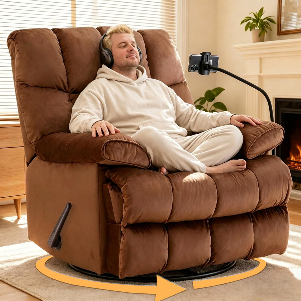 Euthymia Oversized Recliner Chairs 360° Swivel Rocking Big Mans Recliners
