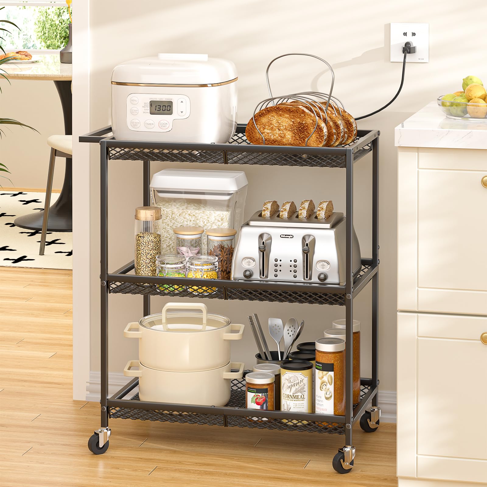 3-Tier Rolling Utility Cart with Locking Wheels