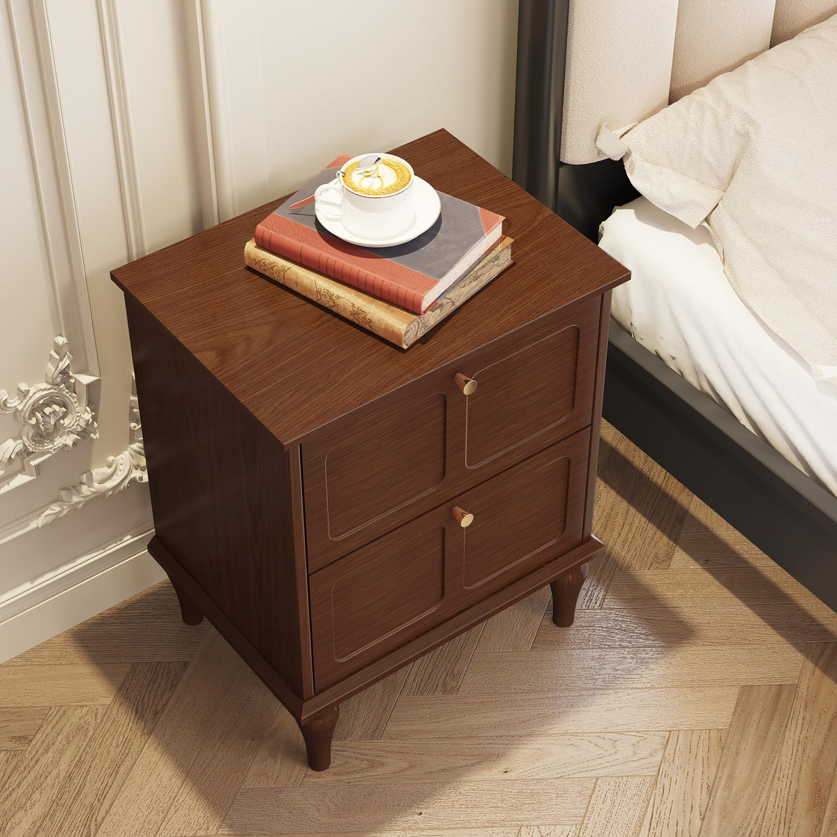 ARTPOWER Nightstands Set of 2 with 2 Drawers, Wood Bedside Tables, Brown
