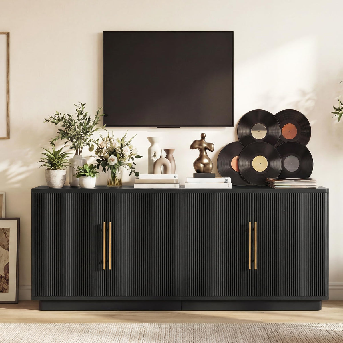 Fluted TV Stand with Storage