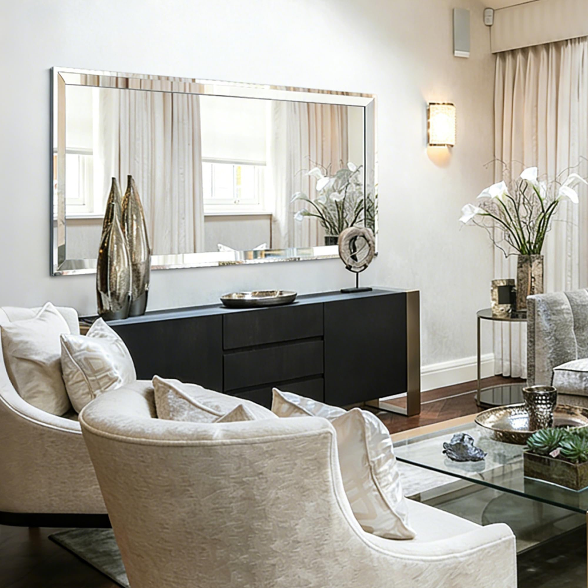 Large Rectangular Wall Mirror with Stainless Steel Frame