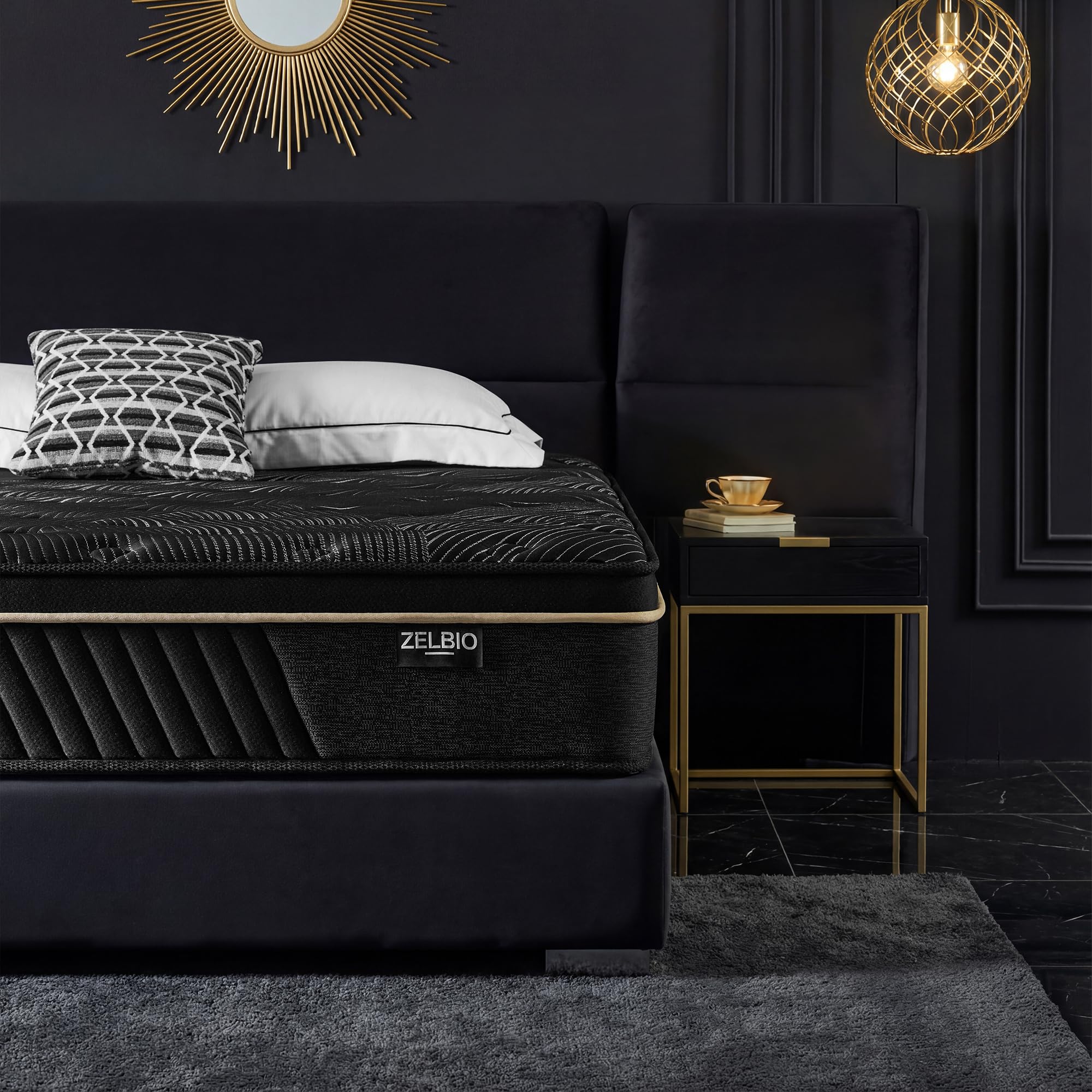 ZELBIO Gel Memory Foam Mattress 12 Inch Hybrid Full XL Mattress, Premium Knitted Fabric Cover, Pocket Coil Support, Motion Isolation, CertiPUR-US