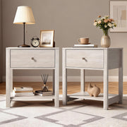 White Nightstand Set of 2 with Drawer & Storage Shelf