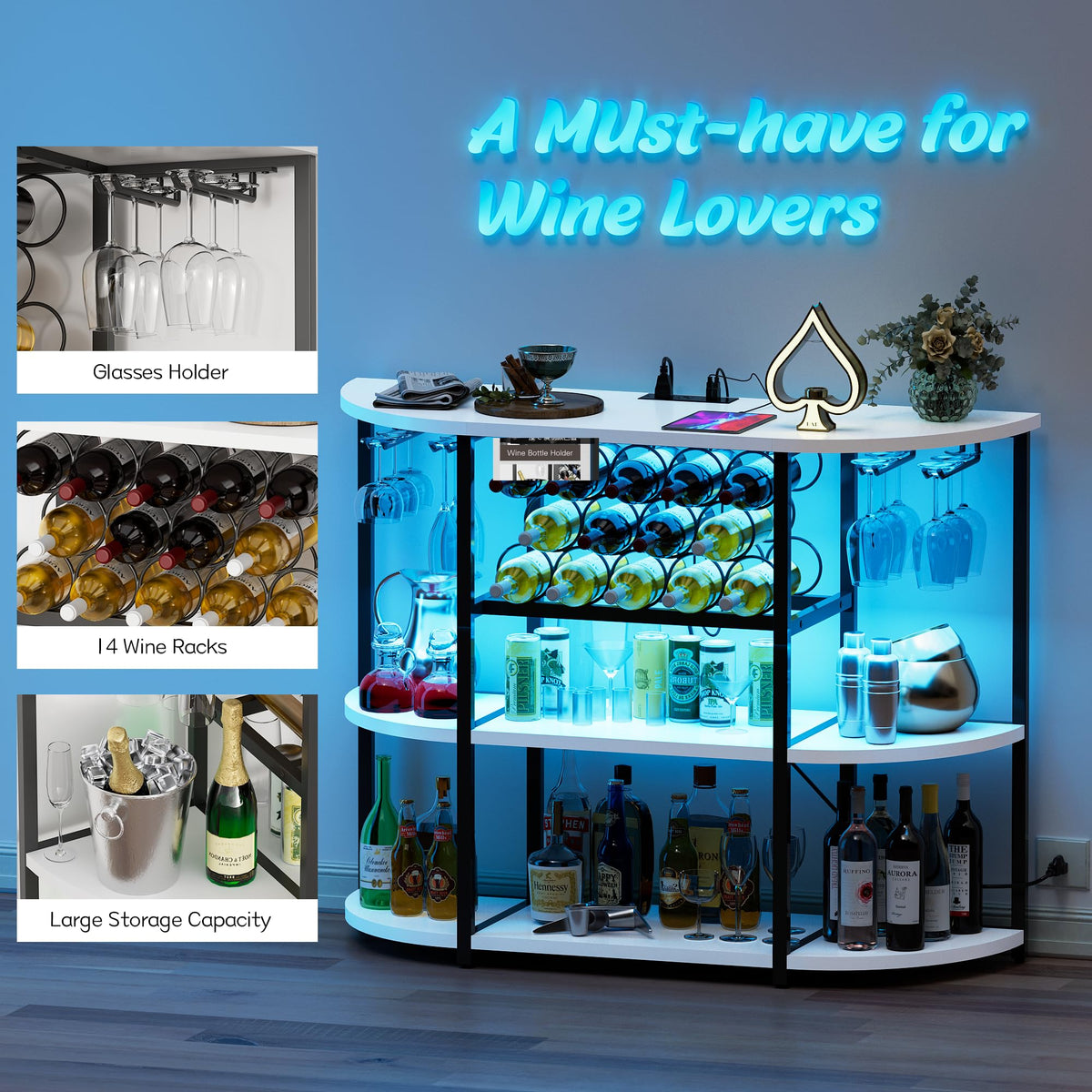 White LED Wine Bar Cabinet