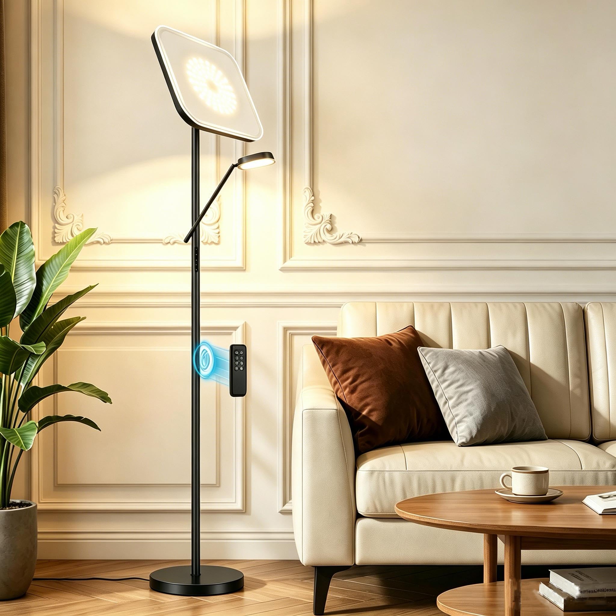 Floor Lamp, Upgraded 36W 3000LM Torchiere Super Bright LED Floor Lamp for Living Room, Stepless Dimmable Black Modern Standing Lamp with Remote & Touch Control, Tall Lamp for Bedroom, Office, Black