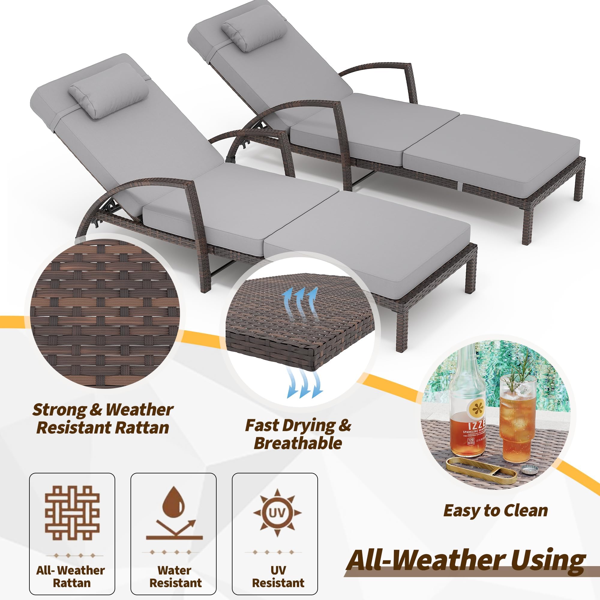 PE Rattan Chaise Lounge Chairs Set of 2