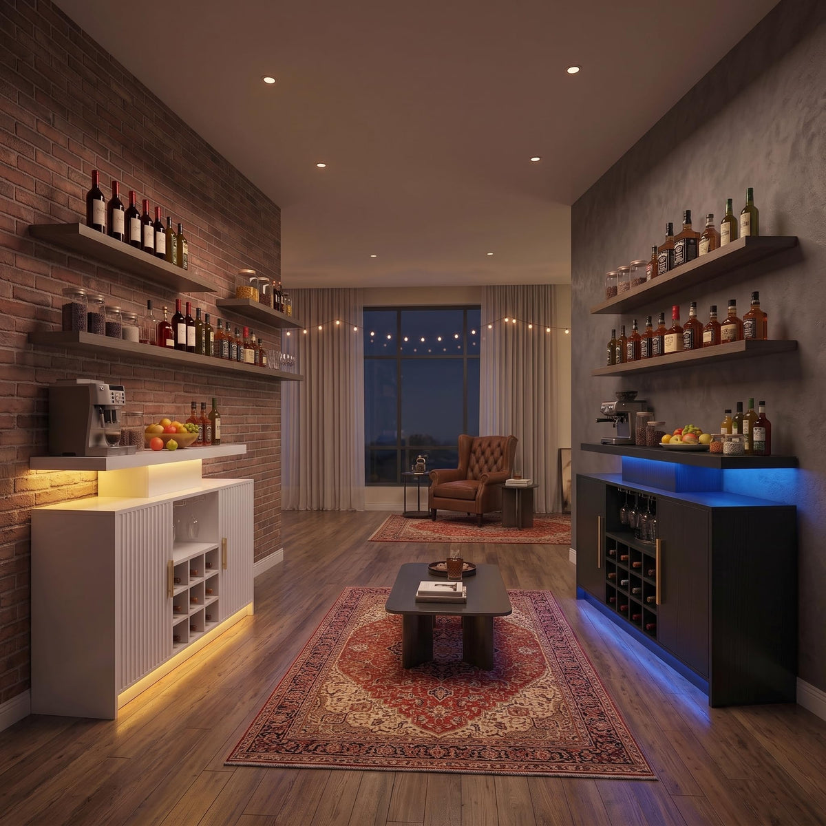 Fluted Wine Cabinet with LED Lights
