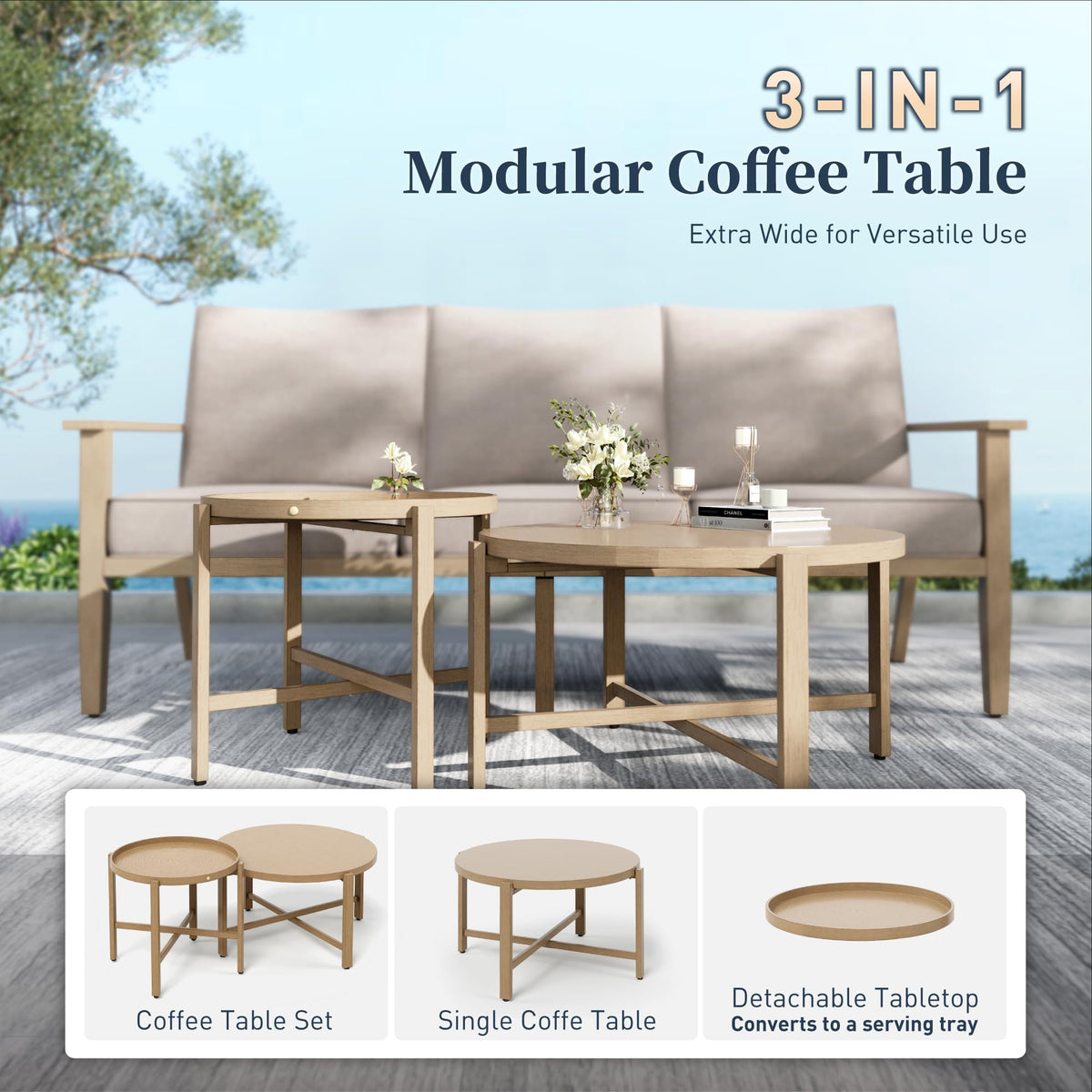 SUNSHINE VALLEY 7-Piece Metal Outdoor Patio Furniture Set, Beige