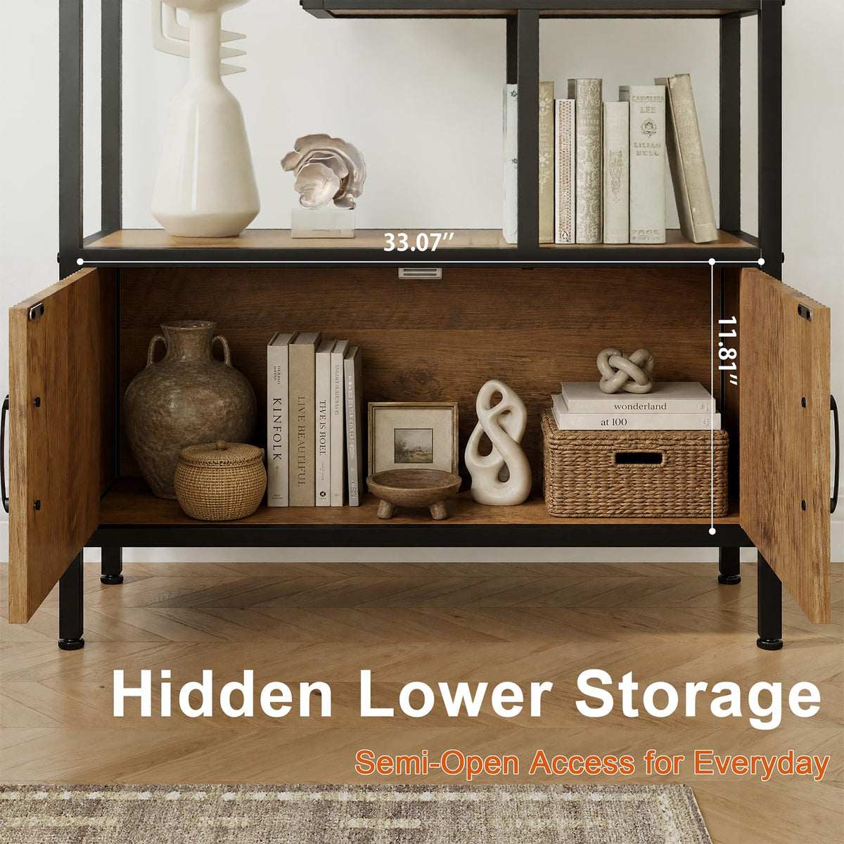 5-Tier Bookshelf with Fluted Cabinet