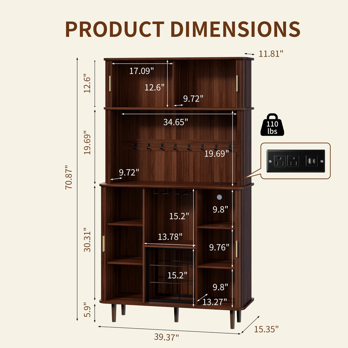 Fluted Wine Bar Cabinet with LED Lights