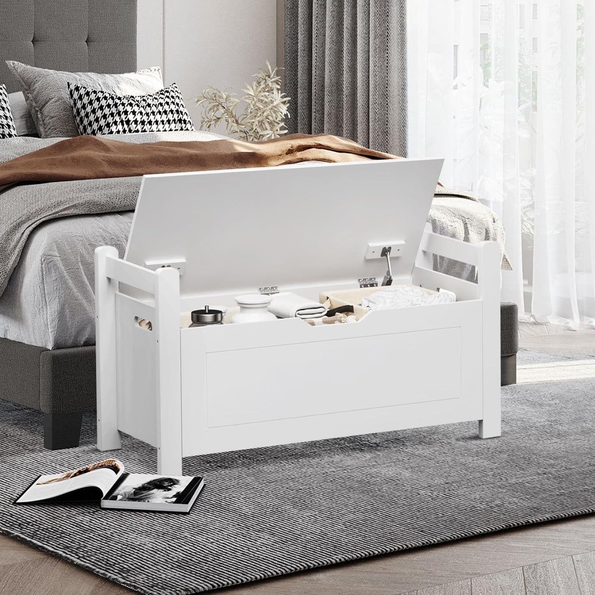 White Cushioned Storage Bench
