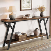 Tribesigns 70.9-Inch Narrow Long Entryway Console Table, Industrial Sofa Table Behind Couch with 2-Tier Storage Shelf for Hallway, Living Room, Entrance, Foyer, Rustic Brown