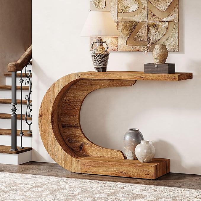 C-Shaped Console Table, Mid-Century Modern Entryway Accent Table