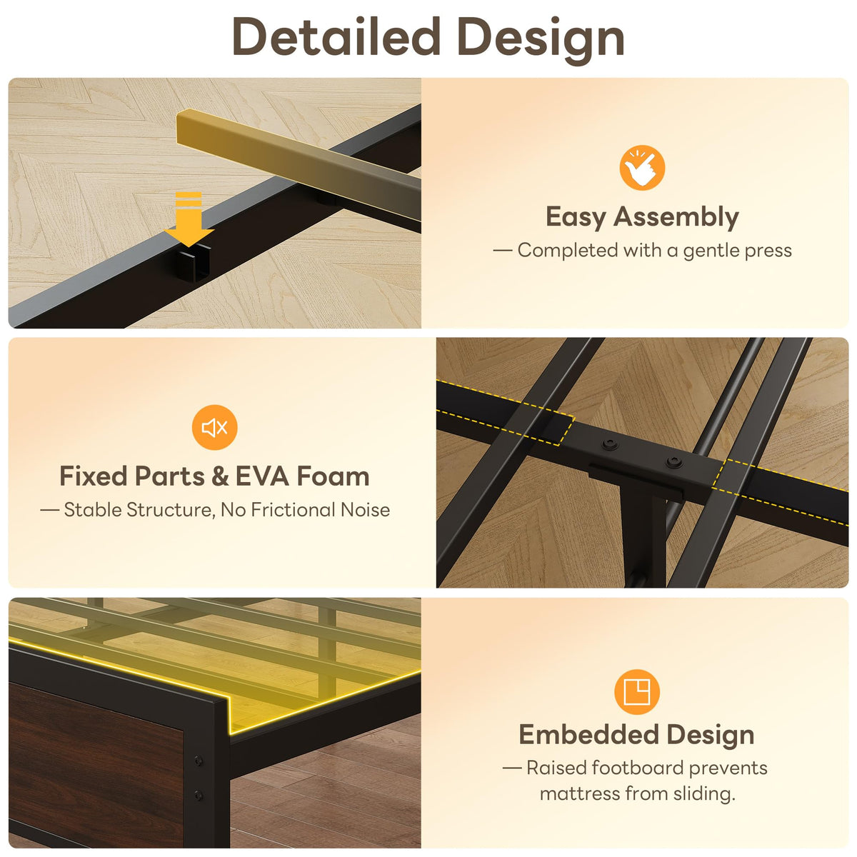LIKIMIO Queen Bed Frame with Headboard, Unique Mid-Century Modern Design