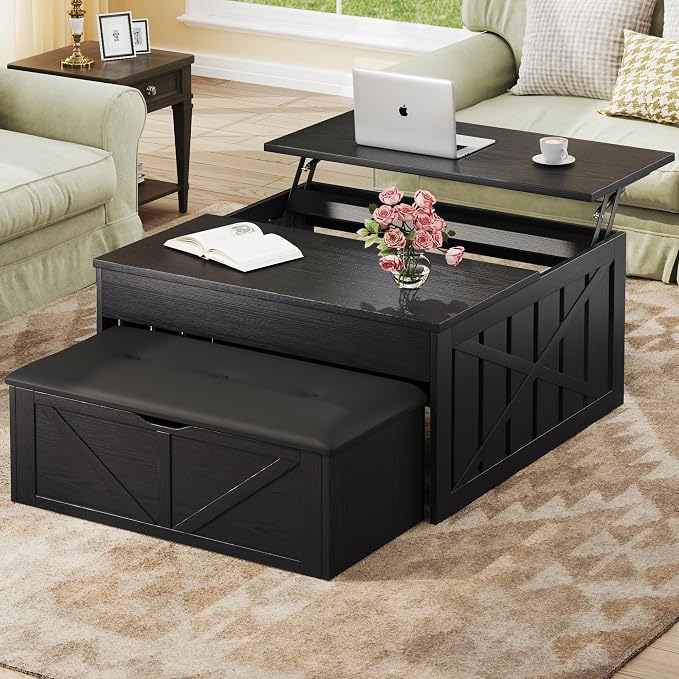 White Lift-Top Coffee Table with Storage Bench