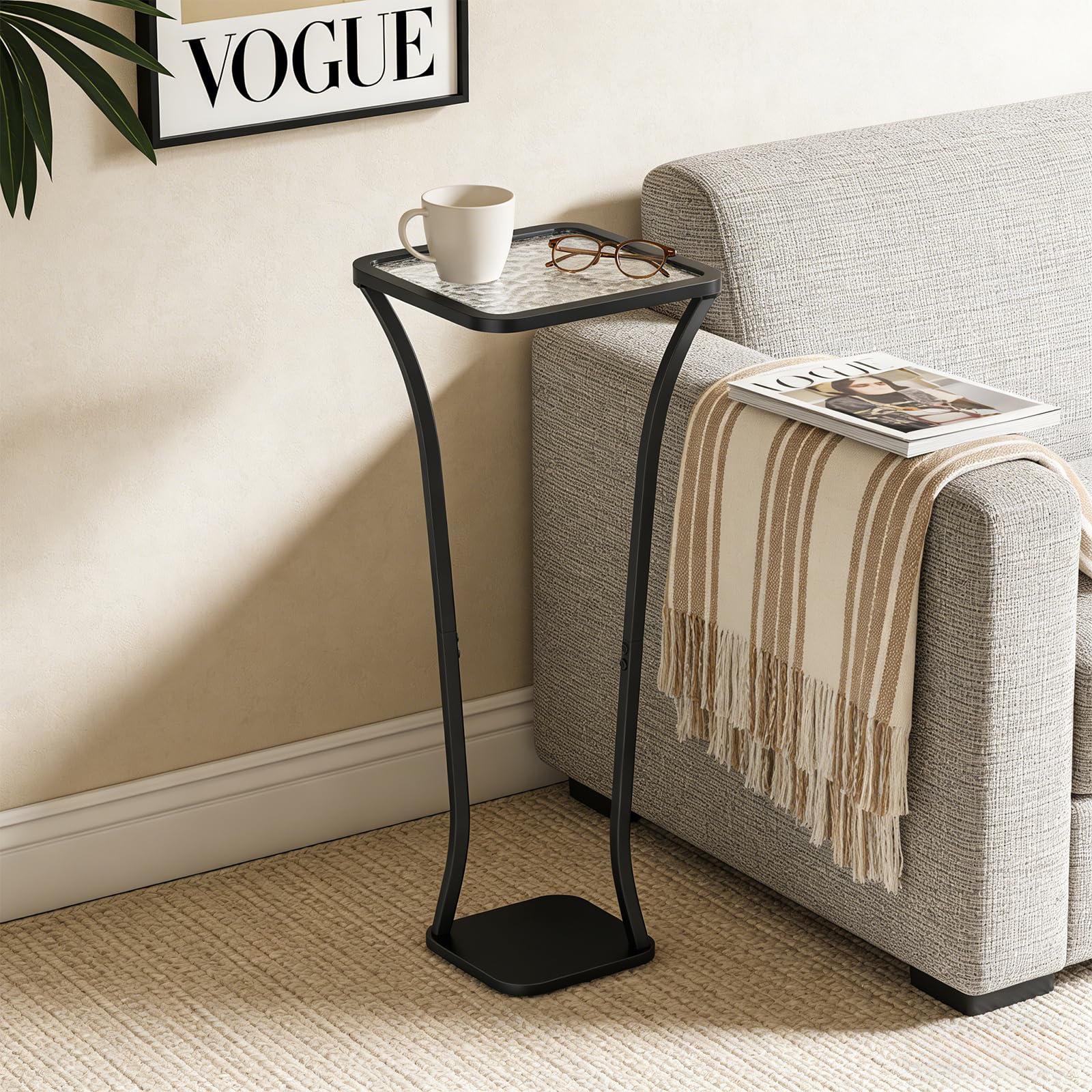 Square Glass Top Side Table with Iron Pedestal Base