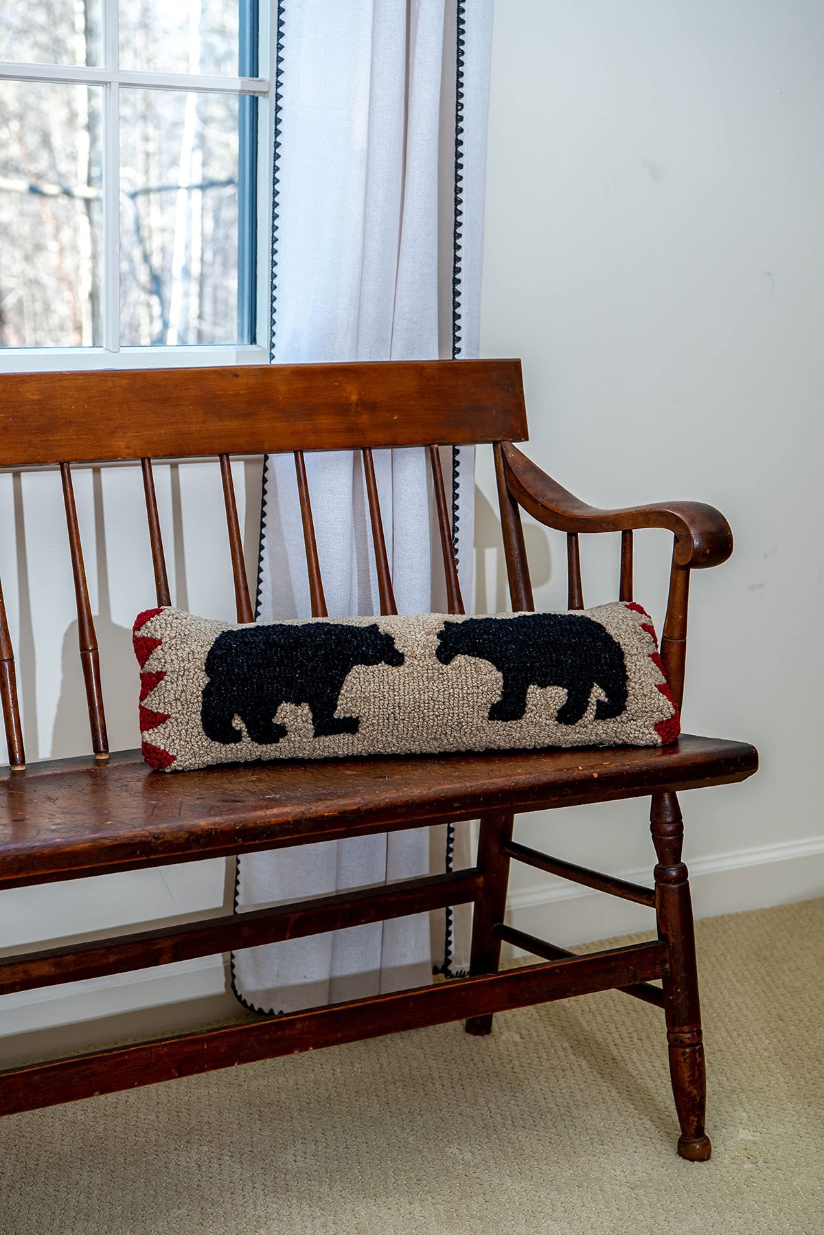 Black Bear Wool Lumbar Pillow