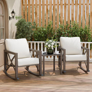 Outdoor Rocking Bistro Set, Patio Chairs Set of 2 with Coffee Table, Beige