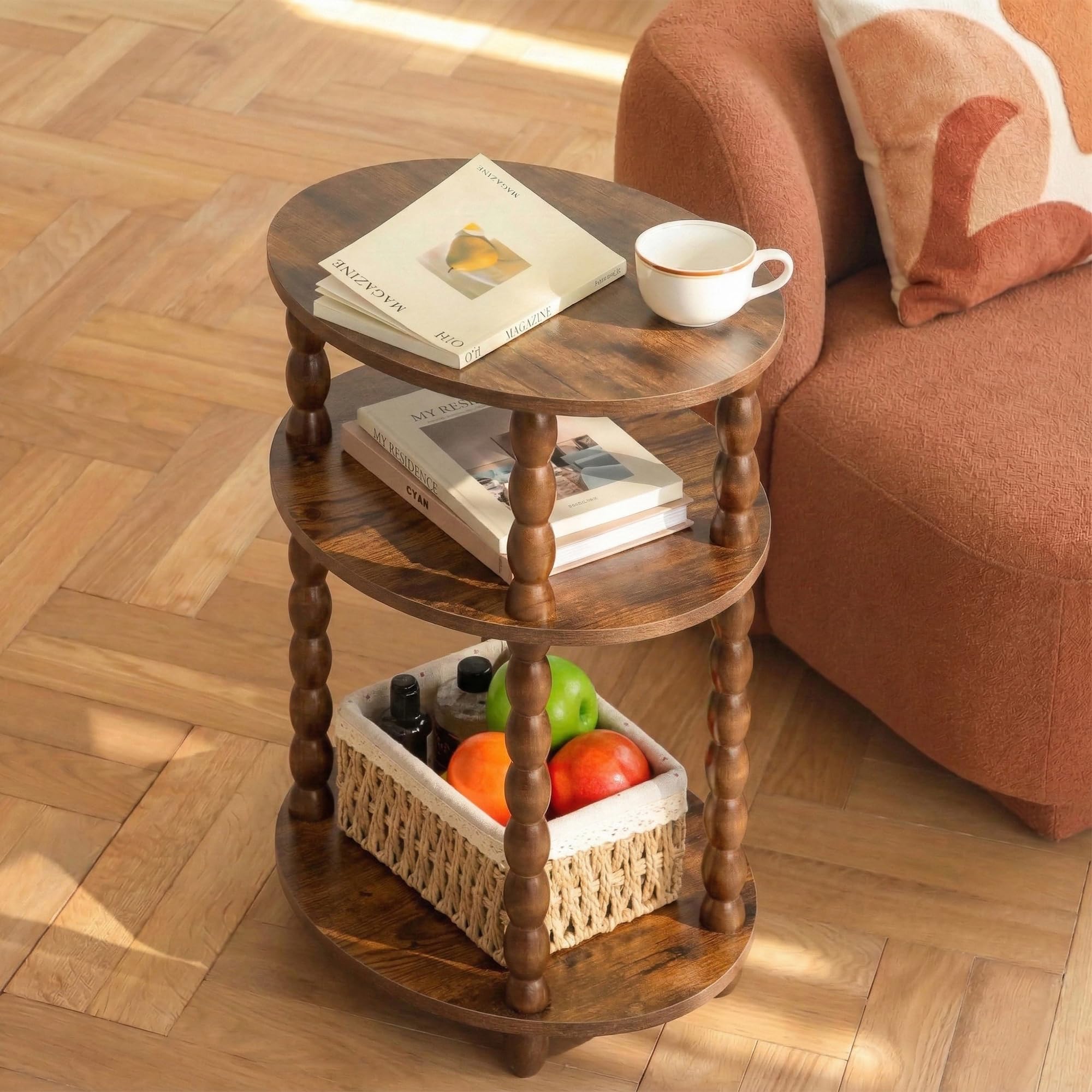 3-Tier Side Table with Storage Shelves
